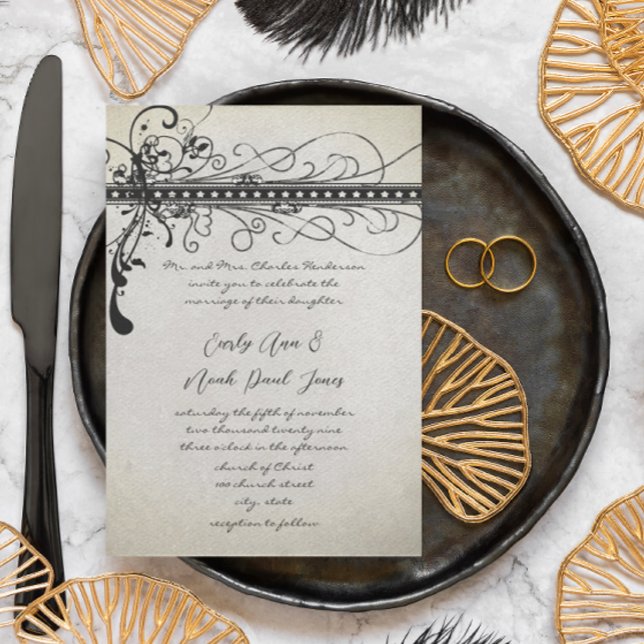 Invitaciones con Texto Funky Negro con Remolinos E (Subido por el creador)
