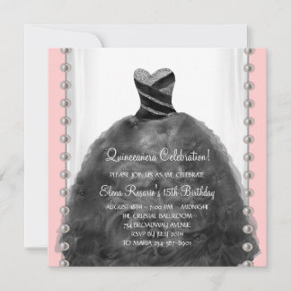 Invitaciones Coral Rosa y Negras para Quinceañera