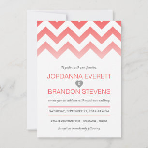 Invitaciones coralinas de la boda de Chevron Ombre