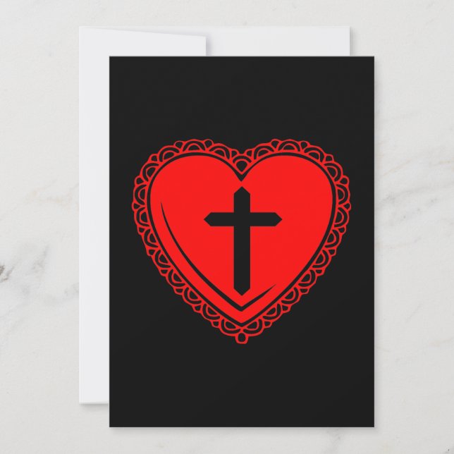 Invitaciones Corazón Gótico + Cruz (Negro + Rojo) (Anverso)