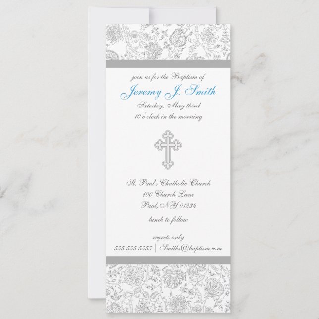 Invitaciones cruzadas elegantes del bautizo del (Anverso)