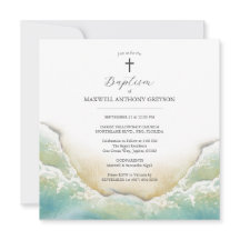 Invitaciones cuadradas de bautismo en la playa de