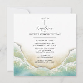Invitaciones cuadradas de bautismo en la playa de 