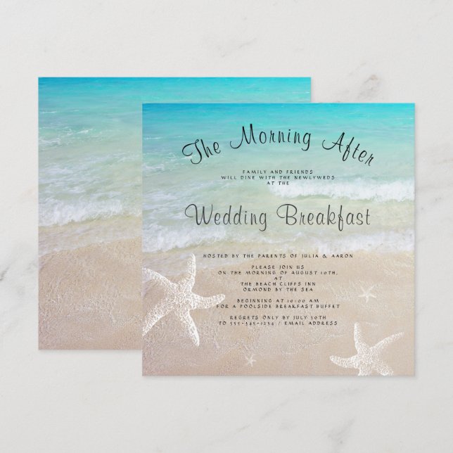 Invitaciones cuadradas de desayuno de bodas de pla (Anverso / Reverso)