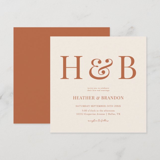 Invitaciones cuadradas del Boda del monograma del  (Anverso / Reverso)