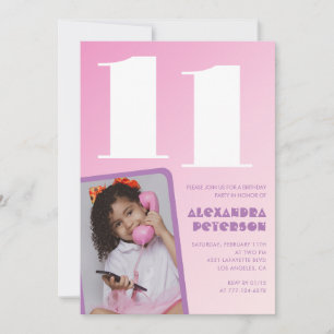 Invitaciones cumpleaños 11 años Rosa Niña Foto Ret