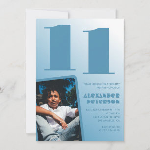 Invitaciones cumpleaños 11 niño gradiente azul Fot