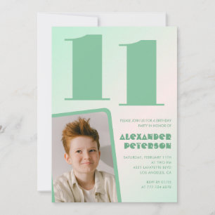 Invitaciones cumpleaños 11 niño gradiente verde Fo