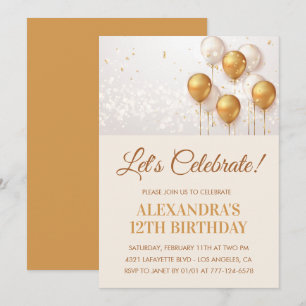 invitaciones cumpleaños 12 globos dorados