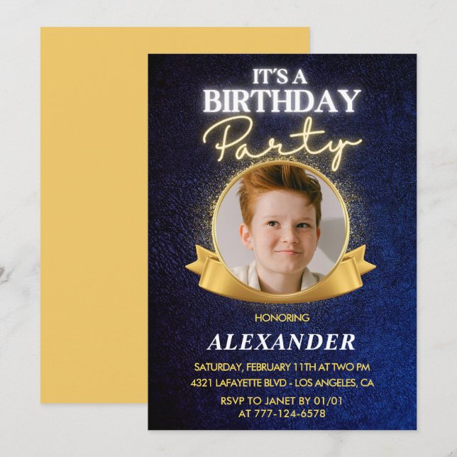 Invitaciones cumpleaños 12 niño Elegante Chic con  (Anverso / Reverso)