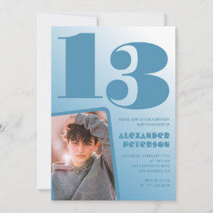 Invitaciones cumpleaños 13 niño gradiente azul Fot
