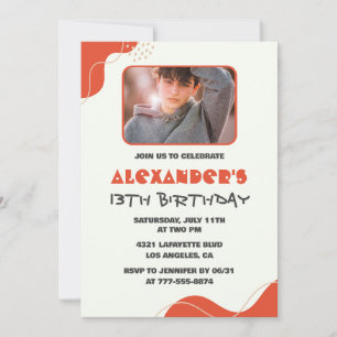 Invitaciones cumpleaños 13 niño Modernas Foto Rojo