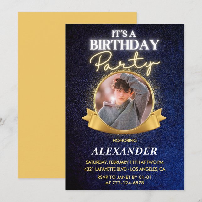 Invitaciones cumpleaños 14 niño Elegante Chic con  (Anverso / Reverso)