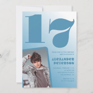 Invitaciones cumpleaños 17 niño gradiente azul Fot