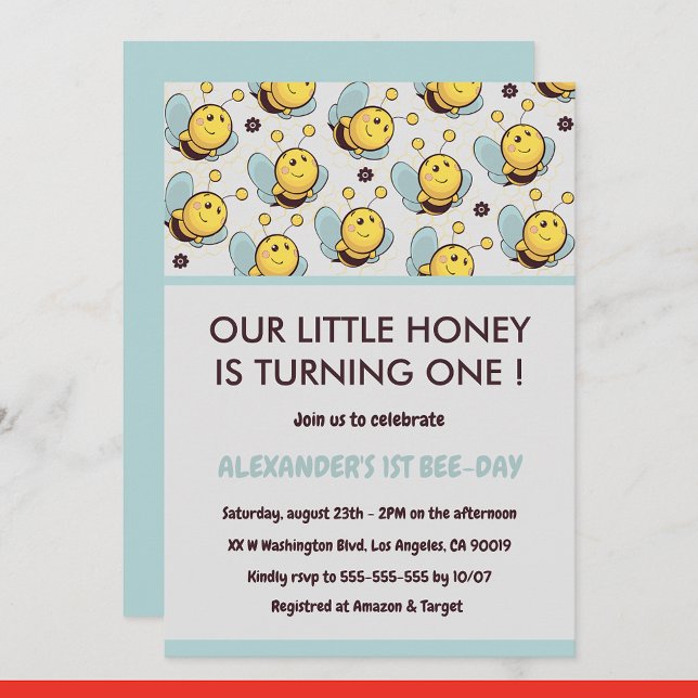 Invitaciones cumpleaños 1 año Abeja Mono Nuestra p (Subido por el creador)