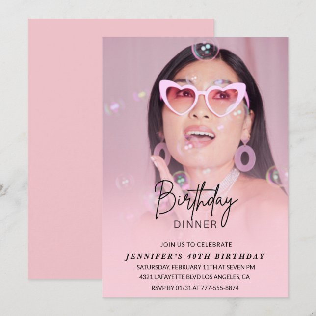 invitaciones cumpleaños 40 cena foto (Anverso / Reverso)