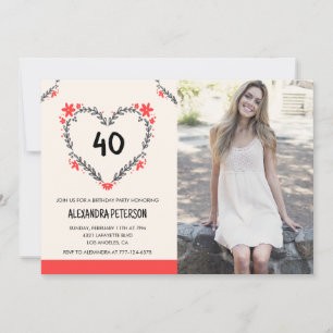 invitaciones cumpleaños 40 flores corazón