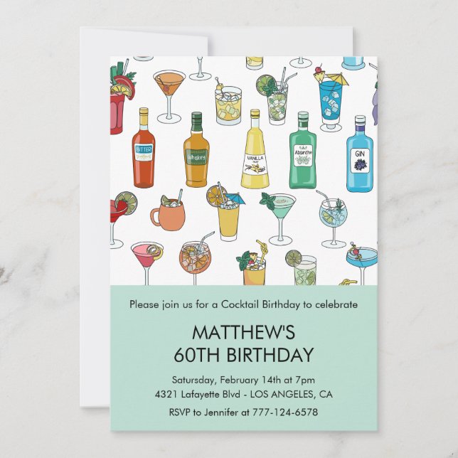 invitaciones cumpleaños 60 Cocktail Contemporáneo (Anverso)
