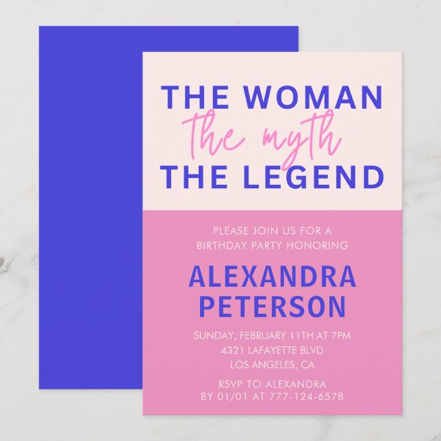 invitaciones cumpleaños 64 Humor Mujer Mito Leyend (Anverso / Reverso)