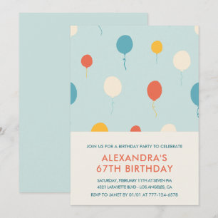 invitaciones cumpleaños 67 globos Azules