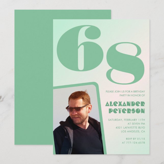 Invitaciones cumpleaños 68 niño gradiente verde Fo (Anverso / Reverso)