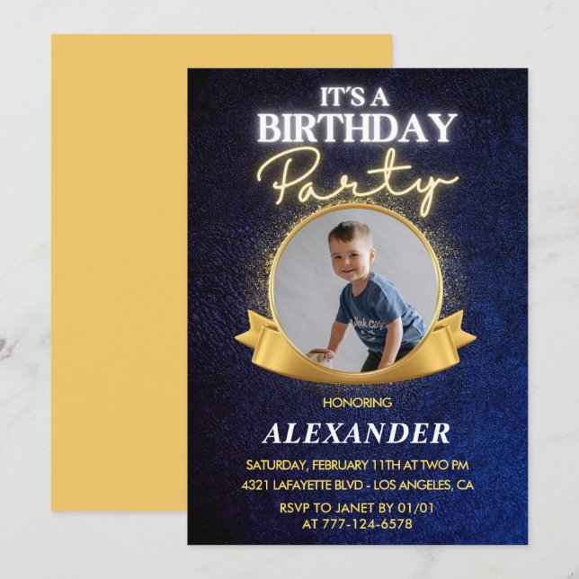 Invitaciones cumpleaños 6 niño Elegante Chic con F (Anverso / Reverso)