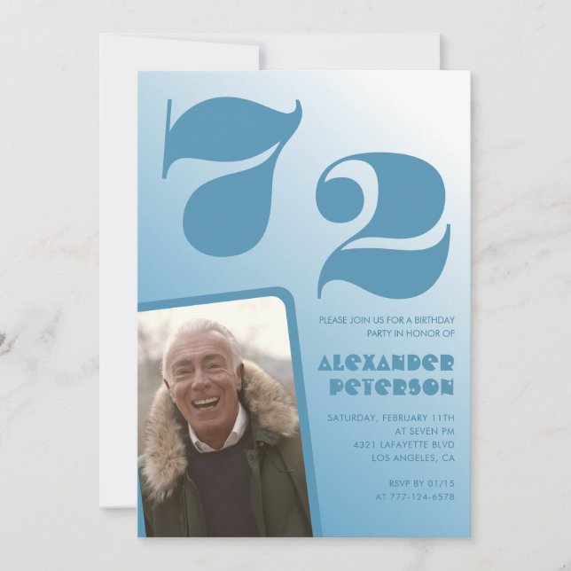 Invitaciones cumpleaños 72 años hombre gradiente a (Anverso)