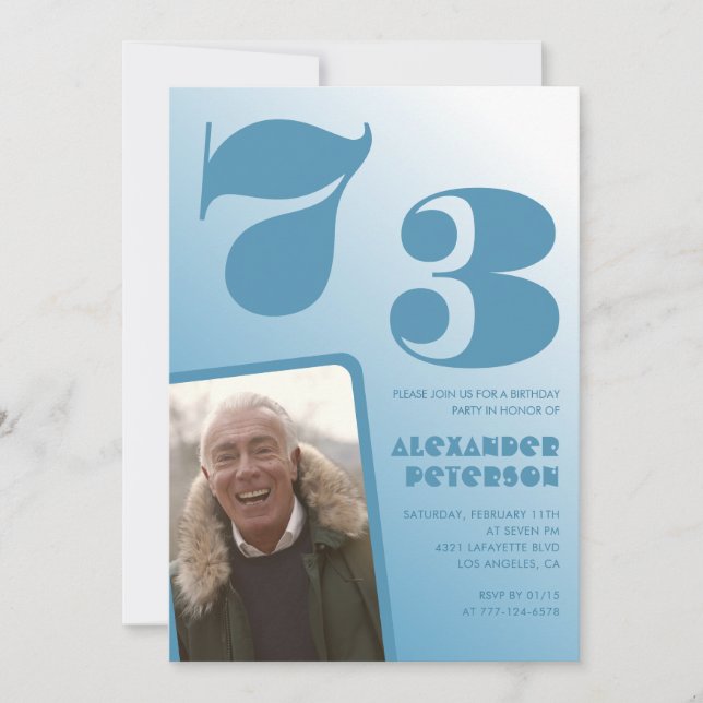 Invitaciones cumpleaños 73 años gradiente azul Hom (Anverso)
