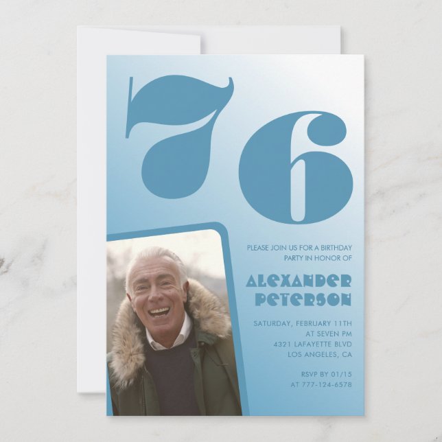 Invitaciones cumpleaños 76 hombre gradiente azul F (Anverso)