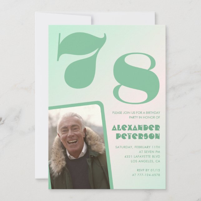 Invitaciones cumpleaños 78 niño gradiente verde Fo (Anverso)