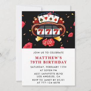 invitaciones cumpleaños 79 Casino tema Poker Rojo