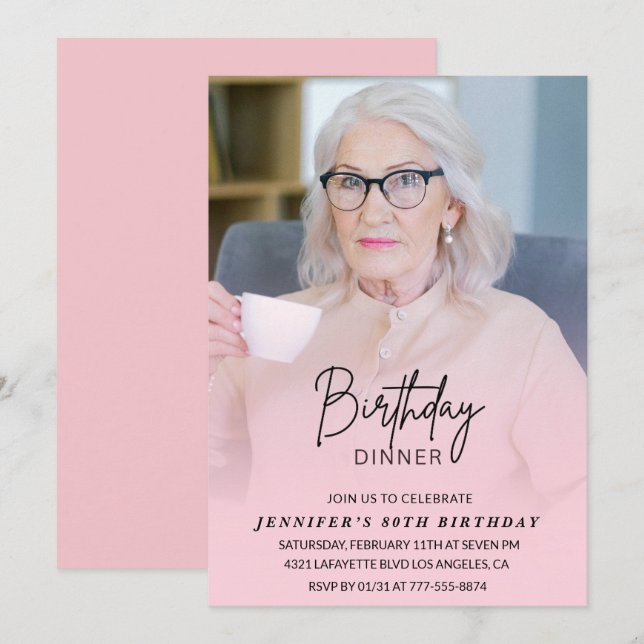 invitaciones cumpleaños 80 cena foto (Anverso / Reverso)