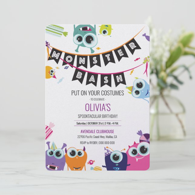 Invitaciones | Cumpleaños | ¡Monster Bash! (Anverso de pie)