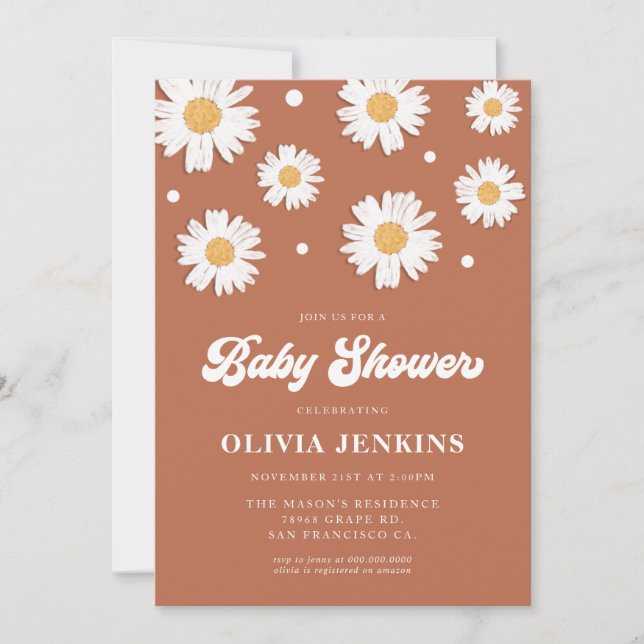 Invitaciones Daisy Retro Baby Shower (Anverso)