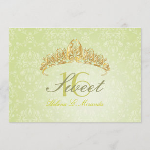 Invitaciones Damask Sweet 16/ tiara/ peridoto verd