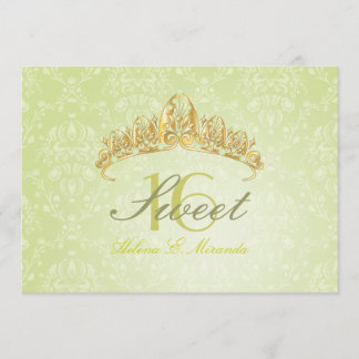 Invitaciones Damask Sweet 16/ tiara/ peridoto verd