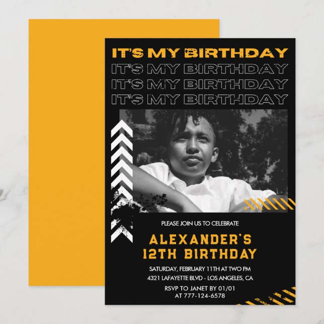 Invitaciones de 12 años chico Foto pintura de Spra (Anverso / Reverso)