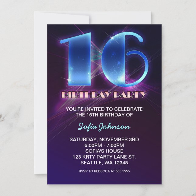 invitaciones de 16 años de diseño (Anverso)