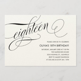 Invitaciones de 18 años en blanco y contemporáneo