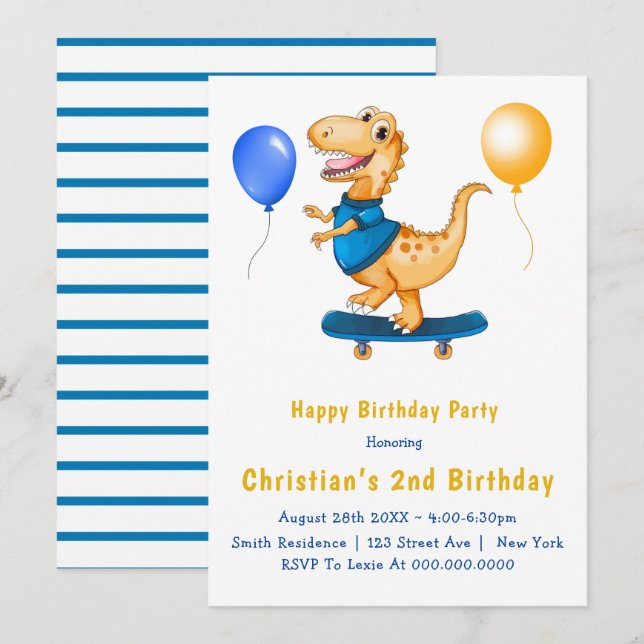 Invitaciones de 2º cumpleaños a los Globos de Dino (Anverso / Reverso)