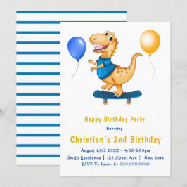 Invitaciones de 2º cumpleaños a los Globos de Dino