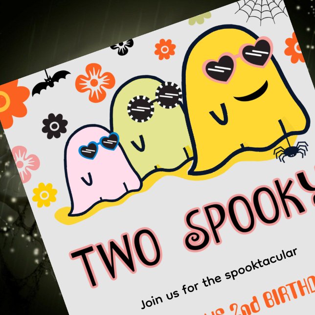 Invitaciones de 2º cumpleaños de Halloween adorabl (halloween-2nd-birthday-invitations-two-spooky-groovy-ghost-1)
