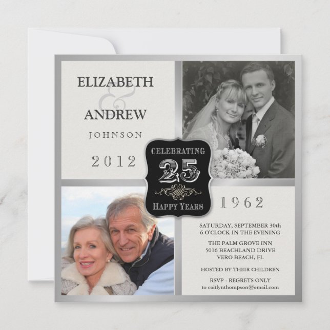 Invitaciones de 2 fotos vintage elegantes para el  (Anverso)