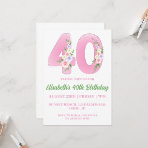 invitaciones de 40 años florales modernas