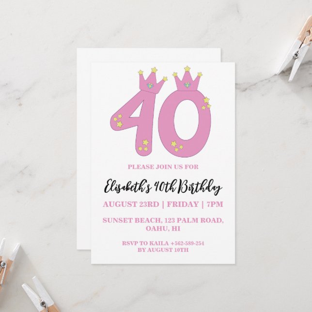 invitaciones de 40 años florales modernas (Anverso/Reverso In Situ)