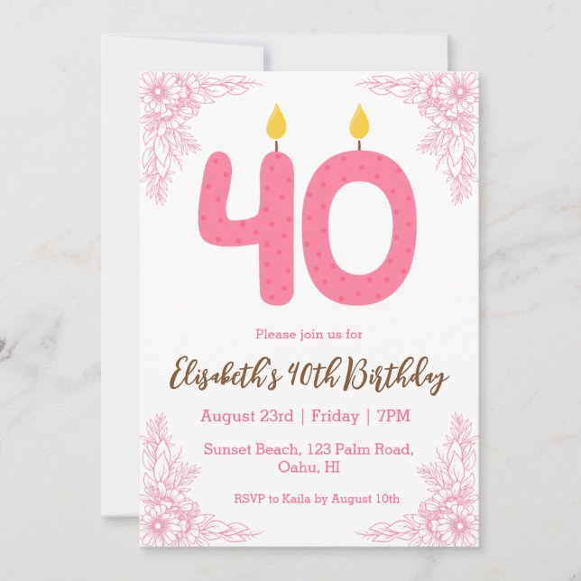 invitaciones de 40 años florales modernas (Anverso)
