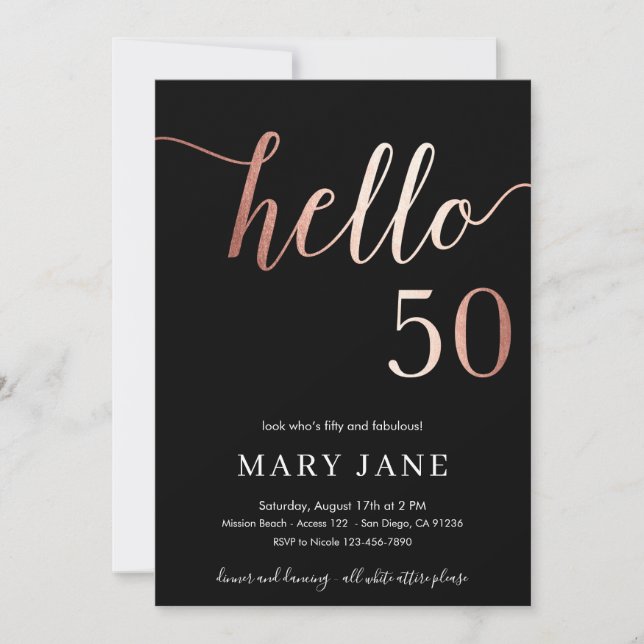 Invitaciones de 50 años, 50 cumpleaños (Anverso)