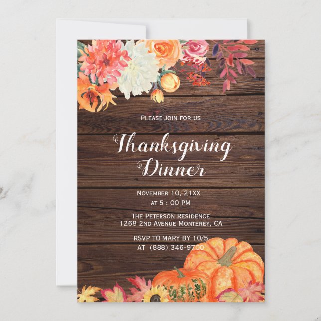 Invitaciones de acción de gracias a la calabaza ru (Anverso)
