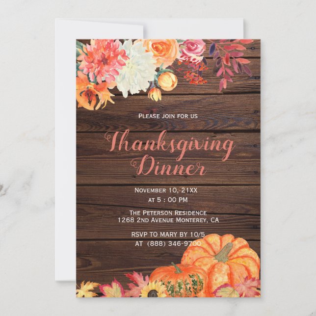 Invitaciones de Acción de Gracias a Rustic Fall Fl (Anverso)