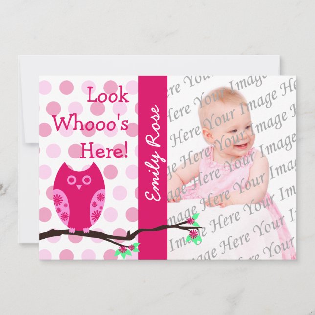 Invitaciones de adopción de búho rosado (Anverso)